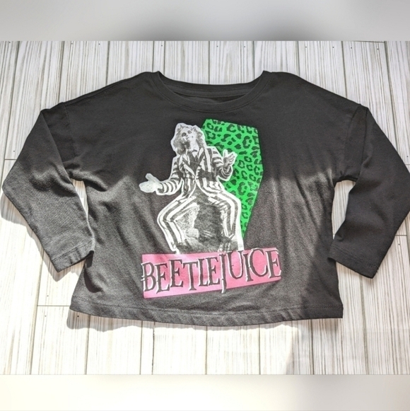 Beetlejuice Graveyard Boxy Long Sleeve Shirt in Black and Pink Size XS / 4T - Picture 5 of 5